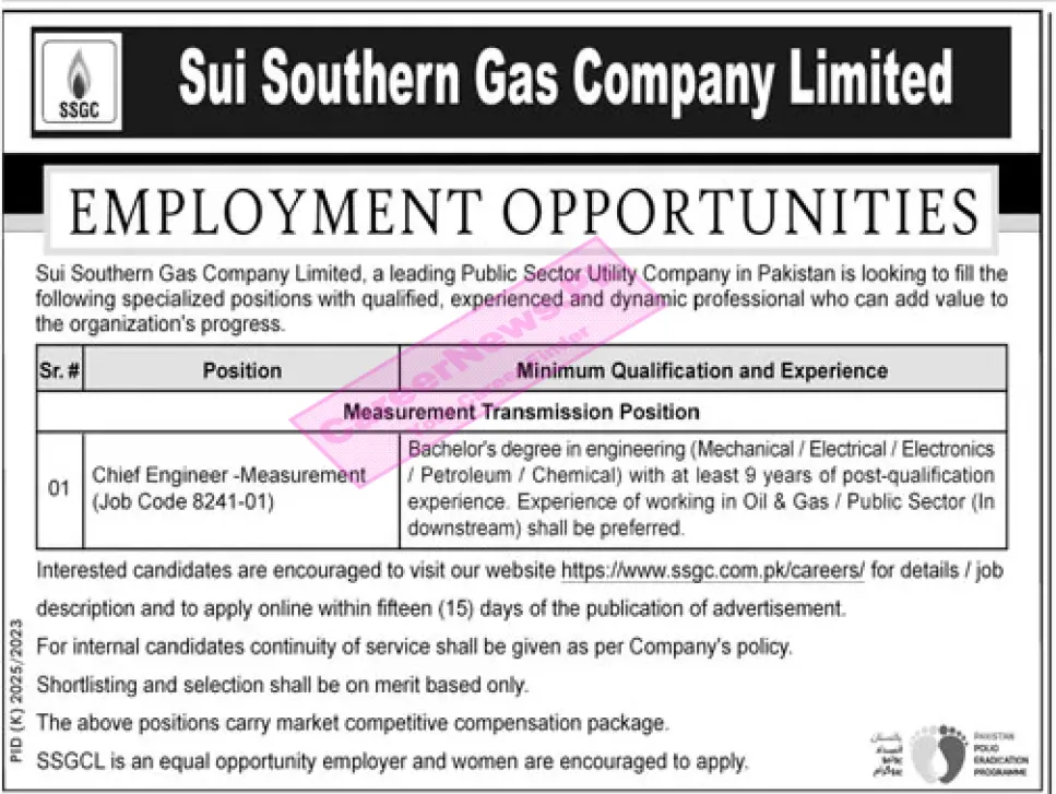 Pakistan Sui Gas Jobs 2024 Latest Advertisement